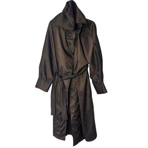 Vintage Mycra Pac Designer Wear Brown Bronze Long Raincoat Hooded Jacket P